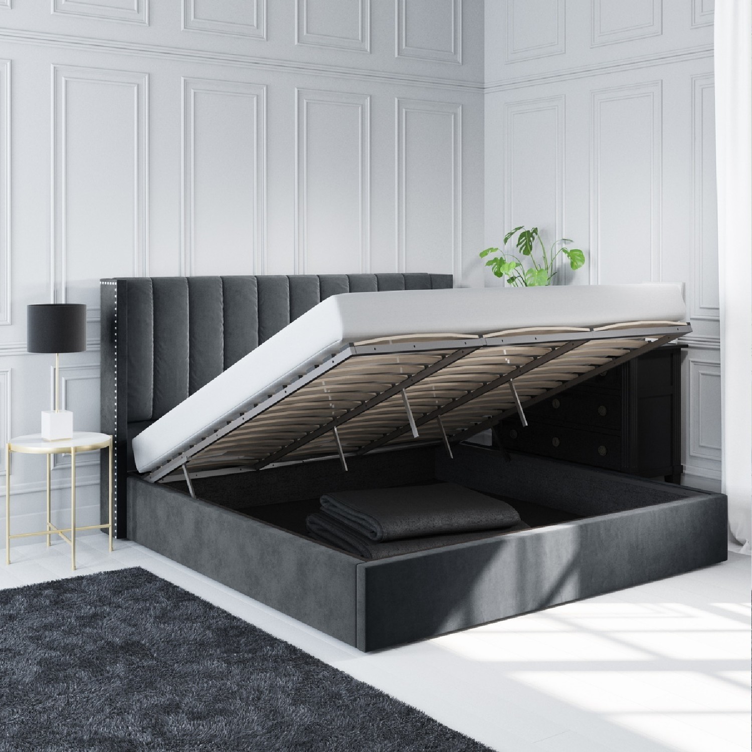 Read more about Grey velvet super king ottoman bed with winged headboard maddox